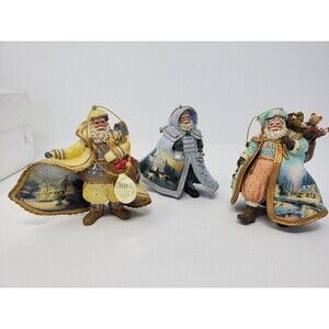 VINTAGE THOMAS KINKADE OLD WORLD SANTA ORNAMENTS SET # 3 FIGURINES COLLECTIBLE